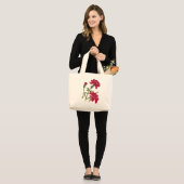 Geborduurde rode anjers grote tote bag (Voorkant (model))