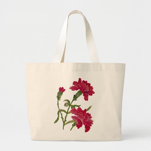 Geborduurde rode anjers grote tote bag (Voorkant)