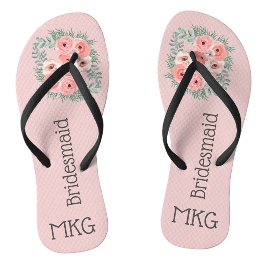 Geborduurde Roze Bloem Bruidsmeisje Teenslippers (Voetbed)