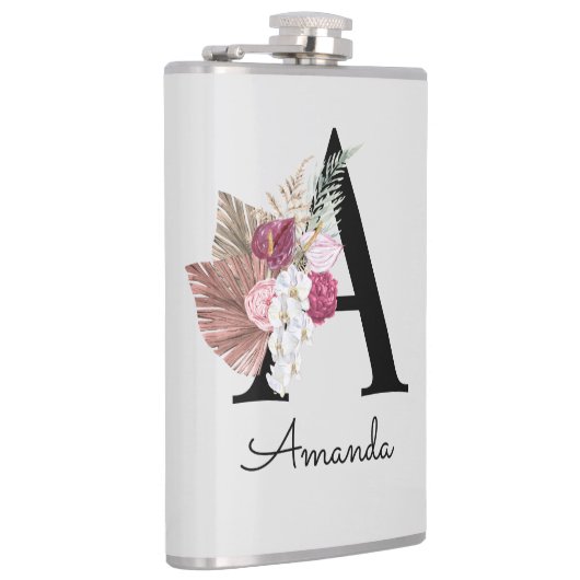 Geborduurde Roze Bloem Initial A Heupfles (Rechts)