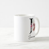 Geborduurde Roze Bloem Initial J Koffiemok (Voorkant rechts)