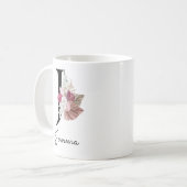 Geborduurde Roze Bloem Initial J Koffiemok (Voorkant links)