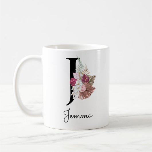 Geborduurde Roze Bloem Initial J Koffiemok (Links)