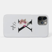 Geborduurde Roze Bloem Initial X Case-Mate iPhone Case (Achterkant (horizontaal))
