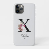 Geborduurde Roze Bloem Initial X Case-Mate iPhone Case (Achterkant)