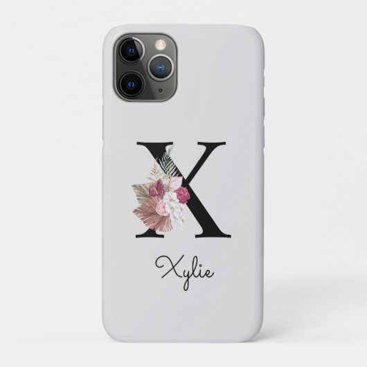 Geborduurde Roze Bloem Initial X Case-Mate iPhone Case (Achterkant)