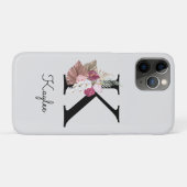 Geborduurde Roze Bloem Initialen K Case-Mate iPhone Case (Achterkant (horizontaal))