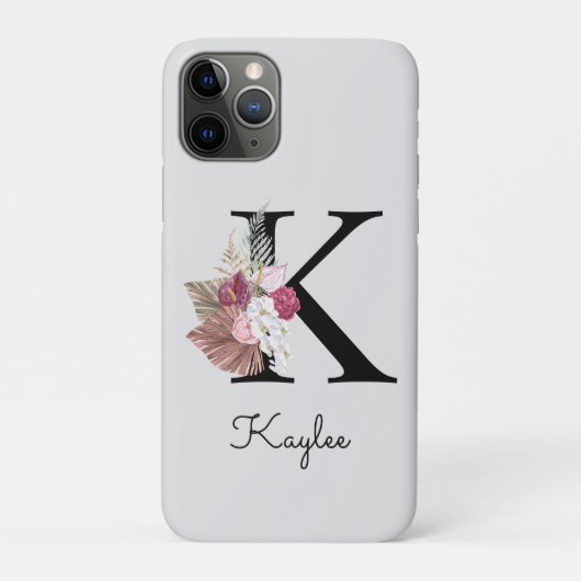 Geborduurde Roze Bloem Initialen K Case-Mate iPhone Case (Achterkant)