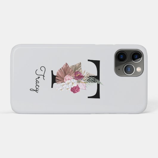 Geborduurde Roze Bloem Initialen T Case-Mate iPhone Case (Achterkant (horizontaal))