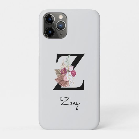 Geborduurde Roze Bloem Initialen Z Case-Mate iPhone Case (Achterkant)