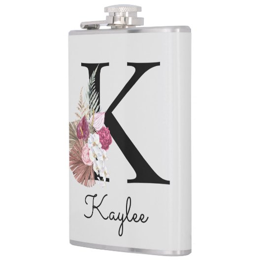 Geborduurde Roze Boho Bloem Initial K Heupfles (Links)