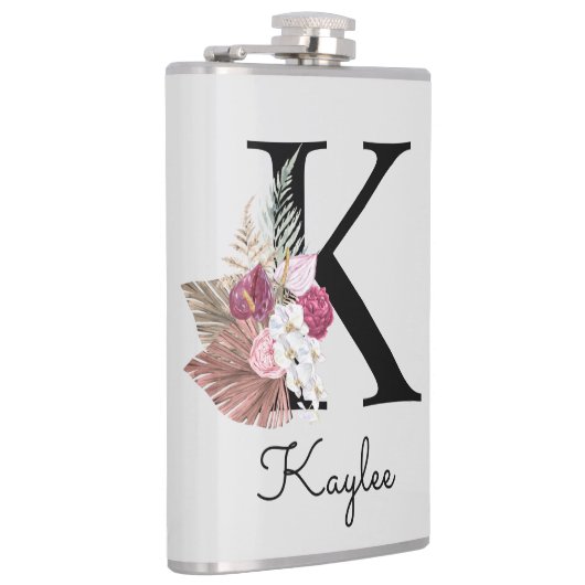 Geborduurde Roze Boho Bloem Initial K Heupfles (Rechts)