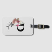 Geborduurde Roze Boho Bloem Initial P Bagagelabel (Voorkant (horizontaal))