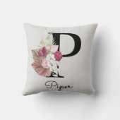 Geborduurde Roze Boho Bloem Initial P Kussen (Achterkant)