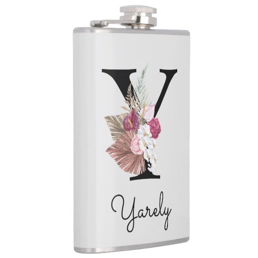 Geborduurde Roze Boho Bloem Initial Y Heupfles (Rechts)