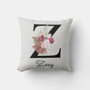 Geborduurde Roze Boho Bloem Initial Z Kussen