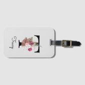 Geborduurde Roze Boho Bloem Initialen T Bagagelabel (Voorkant (horizontaal))