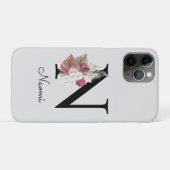 Geborduurde Roze Boho Bloemige Initiaal N Case-Mate iPhone Case (Achterkant (horizontaal))