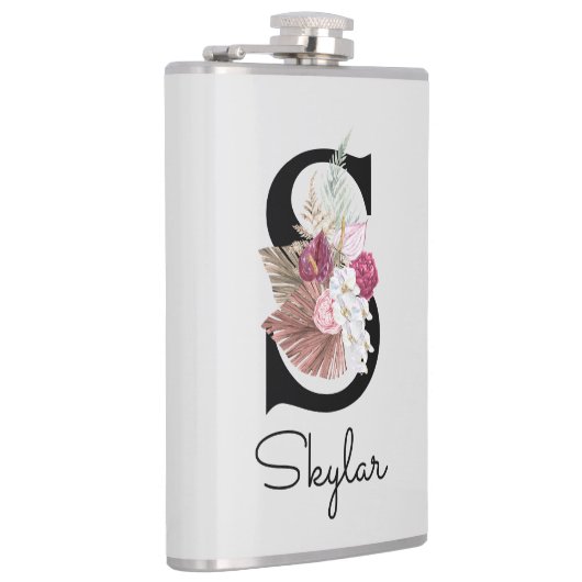 Geborduurde Roze Boho Bloemige Initiaal S Heupfles (Rechts)