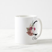 Geborduurde Roze Boho Bloemrijke Initiaal O Koffiemok (Voorkant rechts)