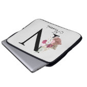 Geborduurde Roze Boho Meisjesachtige Bloem Initial Laptop Sleeve (Voorkant onderkant)