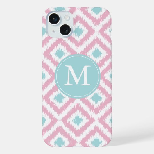 Geborduurde Roze en Mint Diamanten Ikat Patroon iPhone Hoesje (Achterkant)