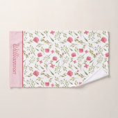Geborduurde Roze Groen Bloem Bad Handdoek (Handdoek)