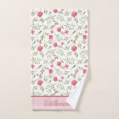 Geborduurde Roze Groene Bloem Bad Handdoek (Handdoek)