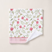 Geborduurde Roze Groene Bloem Bad Handdoek (Wasdoekje)