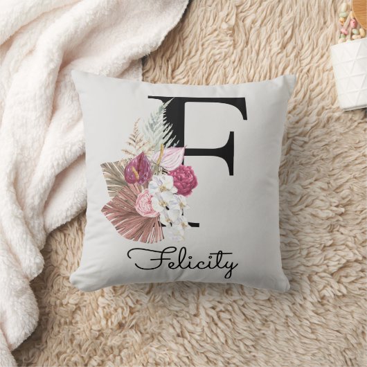 Geborduurde Roze Initiaal F Kussen (Deken)