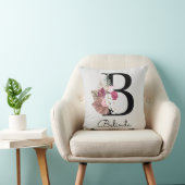 Geborduurde Roze Moderne Bloem Initial B Kussen (Stoel)