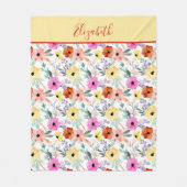 Geborduurde Roze, Rode, Gele Bloemgroen Fleece Deken (Voorkant)