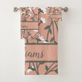 Geborduurde Roze Wit Groen Bloem Bad Handdoek (Insitu)