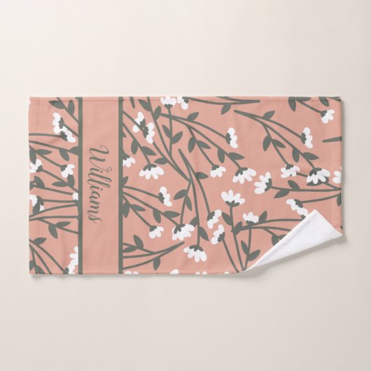 Geborduurde Roze Wit Groen Bloem Bad Handdoek (Handdoek)