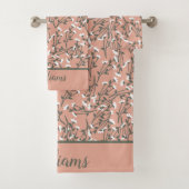 Geborduurde Roze Wit Groen Bloem Bad Handdoek (Insitu)