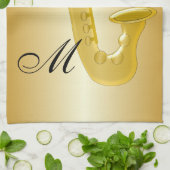 Geborduurde Saxofoon Goud Kleur Theedoek (Gevouwen)