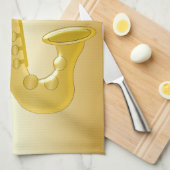 Geborduurde Saxofoon Goud Kleur Theedoek (Quarter Fold)
