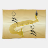 Geborduurde Saxofoon Goud Kleur Theedoek (Horizontaal)