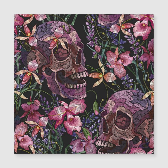 Geborduurde schedel: Gotisch Orchidee Patroon (Voorkant)