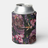 Geborduurde schedel: Gotisch Orchidee Patroon Blikjeskoeler (Blikje Voorkant)