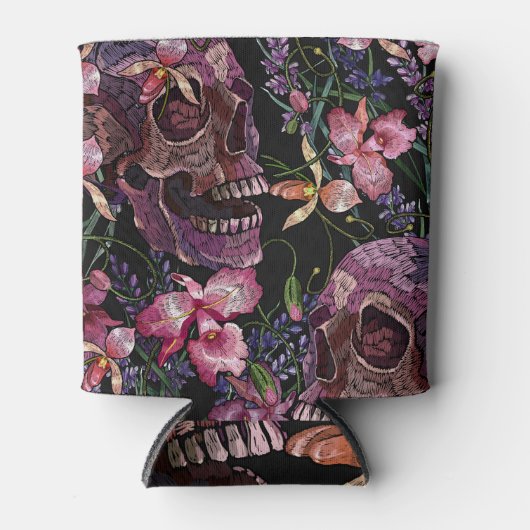 Geborduurde schedel: Gotisch Orchidee Patroon Blikjeskoeler (Voorkant)