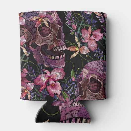 Geborduurde schedel: Gotisch Orchidee Patroon Blikjeskoeler (Achterkant)