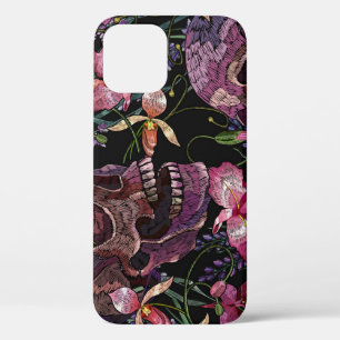 Geborduurde schedel: Gotisch Orchidee Patroon Case-Mate iPhone Case