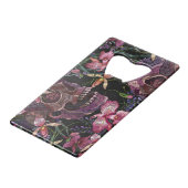 Geborduurde schedel: Gotisch Orchidee Patroon Creditkaart Flessenopener (Voorkant Gekanteld)