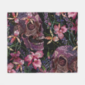 Geborduurde schedel: Gotisch Orchidee Patroon Fleece Deken (Voorkant (Horizontaal))