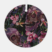 Geborduurde schedel: Gotisch Orchidee Patroon Glas Ornament (Achterkant)