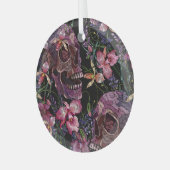 Geborduurde schedel: Gotisch Orchidee Patroon Glas Ornament (Voorkant links)