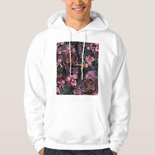 Geborduurde schedel: Gotisch Orchidee Patroon Hoodie (Voorkant)