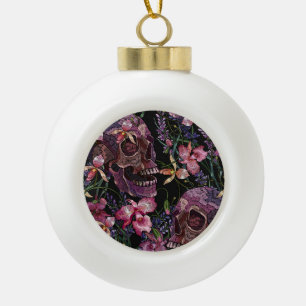 Geborduurde schedel: Gotisch Orchidee Patroon Keramische Bal Ornament