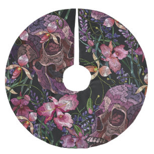 Geborduurde schedel: Gotisch Orchidee Patroon Kerstboom Rok